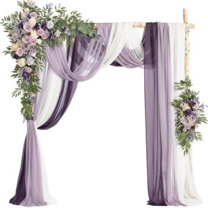 imageLings moment Wedding Arch Flowers with Drapes KitPack of 5 2pcs Flower Arrangements 3pcs Sheer Hanging Drapes Ceremony Arbor Backdrop Artificial Rose Floral Decor Terracotta ampamp Burnt OrangePrpllilac  Cream