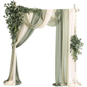 imageLings moment Wedding Arch Flowers with Drapes KitPack of 5 2pcs Flower Arrangements 3pcs Sheer Hanging Drapes Ceremony Arbor Backdrop Artificial Rose Floral Decor Terracotta ampamp Burnt OrangeWhtsage Green