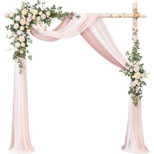 imageLings moment Wedding Arch Flowers with Drapes KitPack of 5 2pcs Flower Arrangements 3pcs Sheer Hanging Drapes Ceremony Arbor Backdrop Artificial Rose Floral Decor Terracotta ampamp Burnt OrangePkblush Cream