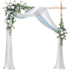 imageLings moment Wedding Arch Flowers with Drapes KitPack of 5 2pcs Flower Arrangements 3pcs Sheer Hanging Drapes Ceremony Arbor Backdrop Artificial Rose Floral Decor Terracotta ampamp Burnt OrangeBludusty Blue