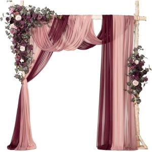 imageLings moment Wedding Arch Flowers with Drapes KitPack of 5 2pcs Flower Arrangements 3pcs Sheer Hanging Drapes Ceremony Arbor Backdrop Artificial Rose Floral Decor Terracotta ampamp Burnt OrangePrpldeep Plum