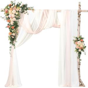 imageLings moment Wedding Arch Flowers with Drapes KitPack of 5 2pcs Flower Arrangements 3pcs Sheer Hanging Drapes Ceremony Arbor Backdrop Artificial Rose Floral Decor Terracotta ampamp Burnt OrangePkgarden Blush