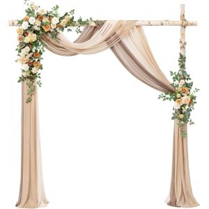 imageLings moment Wedding Arch Flowers with Drapes KitPack of 5 2pcs Flower Arrangements 3pcs Sheer Hanging Drapes Ceremony Arbor Backdrop Artificial Rose Floral Decor Terracotta ampamp Burnt OrangeOrapricot  Soft Peach