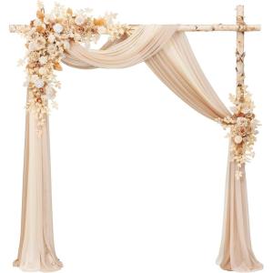 imageLings moment Wedding Arch Flowers with Drapes KitPack of 5 2pcs Flower Arrangements 3pcs Sheer Hanging Drapes Ceremony Arbor Backdrop Artificial Rose Floral Decor Terracotta ampamp Burnt OrangePkdusty Rose Inspiration  Dusty Rose  Cream