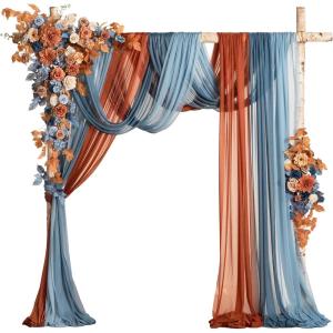 imageLings moment Wedding Arch Flowers with Drapes KitPack of 5 2pcs Flower Arrangements 3pcs Sheer Hanging Drapes Ceremony Arbor Backdrop Artificial Rose Floral Decor Terracotta ampamp Burnt OrangeOrrusset Orange  Denim Blue