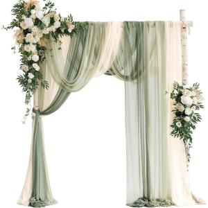 imageLings moment Wedding Arch Flowers with Drapes KitPack of 5 2pcs Flower Arrangements 3pcs Sheer Hanging Drapes Ceremony Arbor Backdrop Artificial Rose Floral Decor Terracotta ampamp Burnt OrangeGrnemerald  Tawny Beige