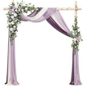 imageLings moment Wedding Arch Flowers with Drapes KitPack of 5 2pcs Flower Arrangements 3pcs Sheer Hanging Drapes Ceremony Arbor Backdrop Artificial Rose Floral Decor Terracotta ampamp Burnt OrangePrpllilac  Sage Purple