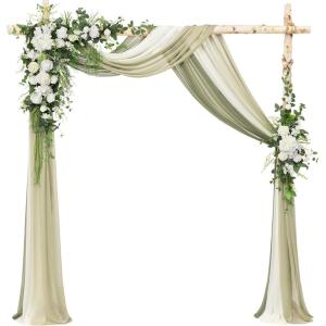imageLings moment Wedding Arch Flowers with Drapes KitPack of 5 2pcs Flower Arrangements 3pcs Sheer Hanging Drapes Ceremony Arbor Backdrop Artificial Rose Floral Decor Terracotta ampamp Burnt OrangeWhtwhite Green