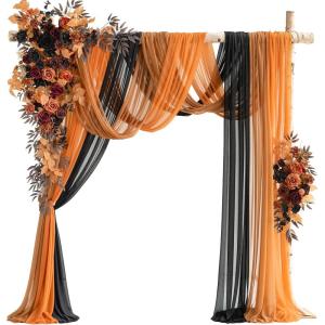 imageLings moment Wedding Arch Flowers with Drapes KitPack of 5 2pcs Flower Arrangements 3pcs Sheer Hanging Drapes Ceremony Arbor Backdrop Artificial Rose Floral Decor Terracotta ampamp Burnt OrangeOrblack  Pumpkin Orange