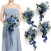imageLings moment Artificial Bridesmaid Bouquets Set of 4Marsala Wedding Flower Bouquets White Floral Bouquet Blush Bridal Bouquets with RibbonCeremonyAnniversary7inch DiameterBlunavy Blue  Dusty Blue