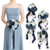 imageLings moment Artificial Bridesmaid Bouquets Set of 4Marsala Wedding Flower Bouquets White Floral Bouquet Blush Bridal Bouquets with RibbonCeremonyAnniversary7inch DiameterBludusty Blue  Navy Blue