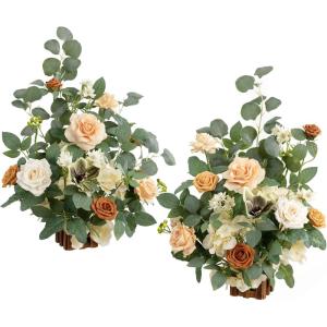 imageLings moment 175quot Tall Standing Artificial Flowers Arrangements 2 pcs Wedding Aisle Runner Chair Decorations Terracotta ampamp Burnt Orange Centerpieces for Ceremony Reception Rose Floral Party OutdoorApricot  Soft Peach