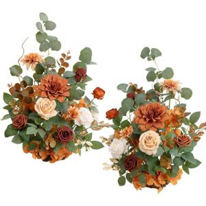 imageLings moment 175quot Tall Standing Artificial Flowers Arrangements 2 pcs Wedding Aisle Runner Chair Decorations Terracotta ampamp Burnt Orange Centerpieces for Ceremony Reception Rose Floral Party OutdoorTerracotta  Burnt Orange