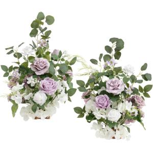 imageLings moment 175quot Tall Standing Artificial Flowers Arrangements 2 pcs Wedding Aisle Runner Chair Decorations Terracotta ampamp Burnt Orange Centerpieces for Ceremony Reception Rose Floral Party OutdoorPrlilac  White