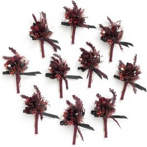 imageLings moment Boutonniere for Men 10pcs Groomsmen Guest Boutonniere Artificial Flowers for Wedding DcorPromHomecomingetcBlack Baccara BurgundyBlkblack  Gothic Burgundy