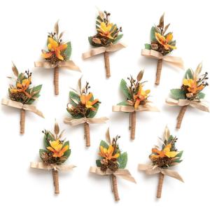 imageLings moment Boutonniere for Men 10pcs Groomsmen Guest Boutonniere Artificial Flowers for Wedding DcorPromHomecomingetcBlack Baccara BurgundyORBurnt Orange  Terracotta