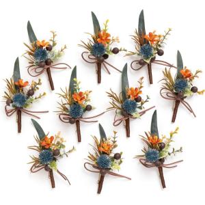 imageLings moment Boutonniere for Men 10pcs Groomsmen Guest Boutonniere Artificial Flowers for Wedding DcorPromHomecomingetcBlack Baccara BurgundyOrdark Teal  Orange