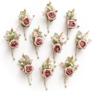 imageLings moment Boutonniere for Men 10pcs Groomsmen Guest Boutonniere Artificial Flowers for Wedding DcorPromHomecomingetcBlack Baccara BurgundyPKDusty Rose  Pink