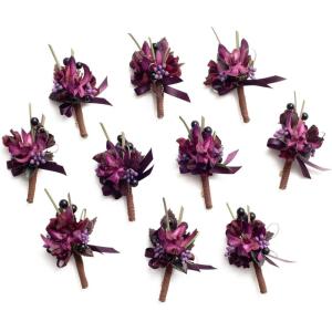 imageLings moment Boutonniere for Men 10pcs Groomsmen Guest Boutonniere Artificial Flowers for Wedding DcorPromHomecomingetcBlack Baccara BurgundyPRPLDeep Purple