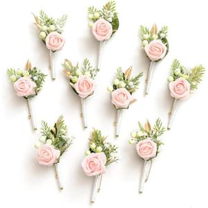 imageLings moment Boutonniere for Men 10pcs Groomsmen Guest Boutonniere Artificial Flowers for Wedding DcorPromHomecomingetcBlack Baccara BurgundyPkblush  Pink
