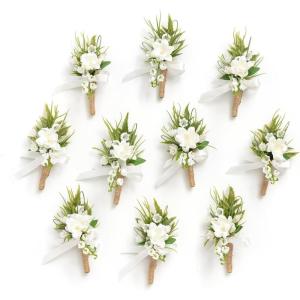 imageLings moment Boutonniere for Men 10pcs Groomsmen Guest Boutonniere Artificial Flowers for Wedding DcorPromHomecomingetcBlack Baccara BurgundyWHTWhite  Lily Valley