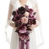 image:imageLings moment Tawny Beige and Brown Bridal Bouquet Cascading Brown Wedding Bouquets for Bride 13 Inch Bride Bouquets for Wedding Artificial Flowers BouquetsPrpldeep Plum