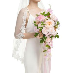 image:imageLings moment Tawny Beige and Brown Bridal Bouquet Cascading Brown Wedding Bouquets for Bride 13 Inch Bride Bouquets for Wedding Artificial Flowers BouquetsSand Beige and Pink