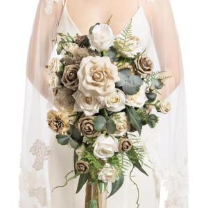 image:imageLings moment Tawny Beige and Brown Bridal Bouquet Cascading Brown Wedding Bouquets for Bride 13 Inch Bride Bouquets for Wedding Artificial Flowers BouquetsBrnbrown Wedding