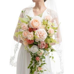 image:imageLings moment Tawny Beige and Brown Bridal Bouquet Cascading Brown Wedding Bouquets for Bride 13 Inch Bride Bouquets for Wedding Artificial Flowers BouquetsPkblush Garden