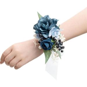 image:imageLings moment 2pcs Prom WristShoulder Corsage Artificial Flower GirlMother HomecomingWedding Corsage Wristlet Dcor etc Blush CreamBludusty Blue  Navy