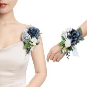 image:imageLings moment 2pcs Prom WristShoulder Corsage Artificial Flower GirlMother HomecomingWedding Corsage Wristlet Dcor etc Blush CreamBlunavy Blue  Dusty Blue