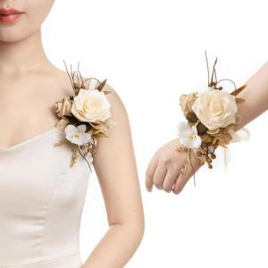 image:imageLings moment 2pcs Prom WristShoulder Corsage Artificial Flower GirlMother HomecomingWedding Corsage Wristlet Dcor etc Blush CreamBrnbrown  Beige