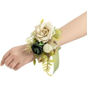 image:imageLings moment 2pcs Prom WristShoulder Corsage Artificial Flower GirlMother HomecomingWedding Corsage Wristlet Dcor etc Blush CreamGrnemerald Green  Beige