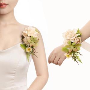 image:imageLings moment 2pcs Prom WristShoulder Corsage Artificial Flower GirlMother HomecomingWedding Corsage Wristlet Dcor etc Blush CreamPksand Beige