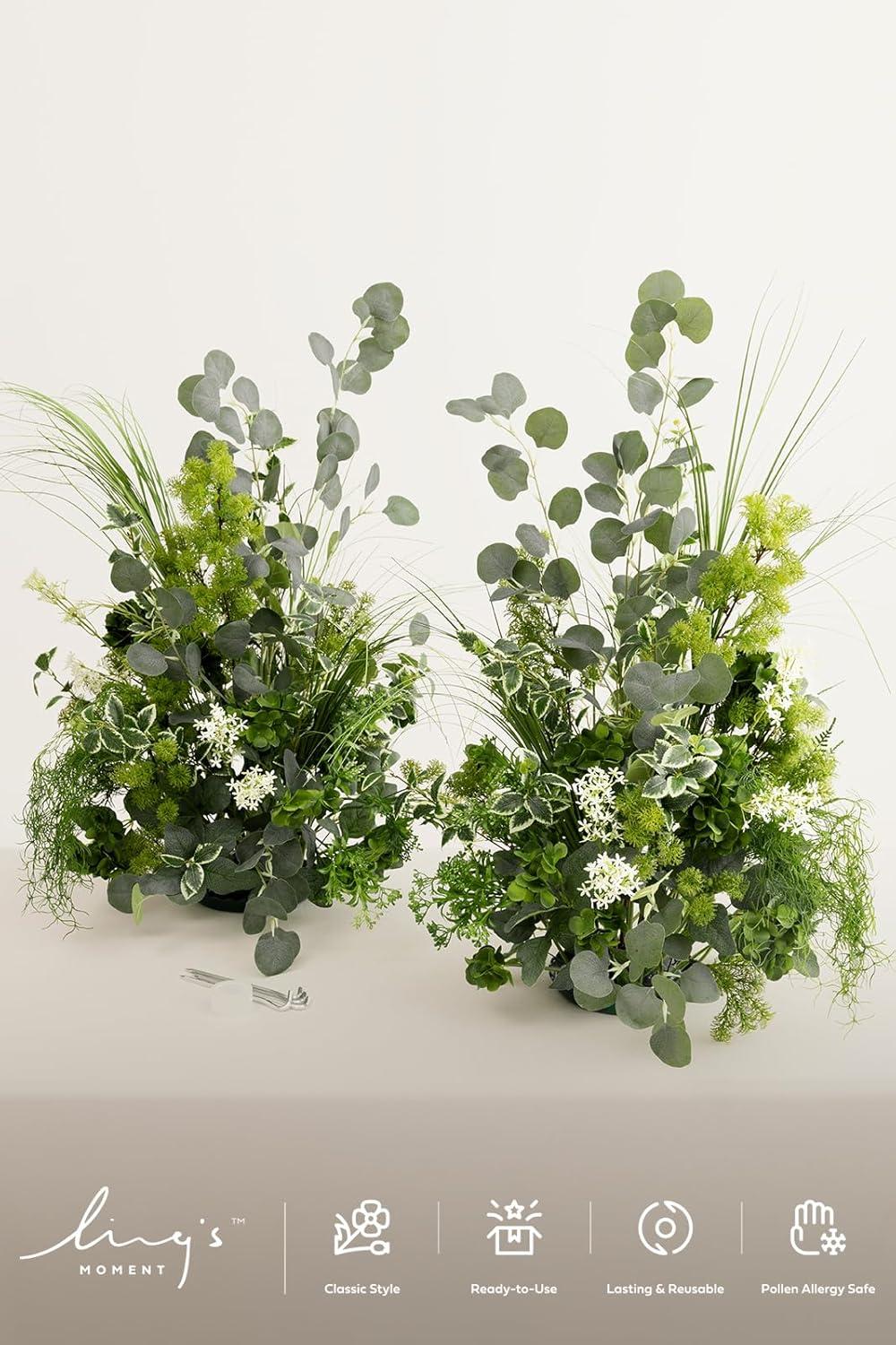 image:imageLings moment Free Standing Artificial Flowers Arrangements 2pcs Wedding Aisle Runner Chair Decorations Arch Altar Stage for Ceremony Reception Rose Home GrnWhite amp Sage 41 Tall x 22 Cross