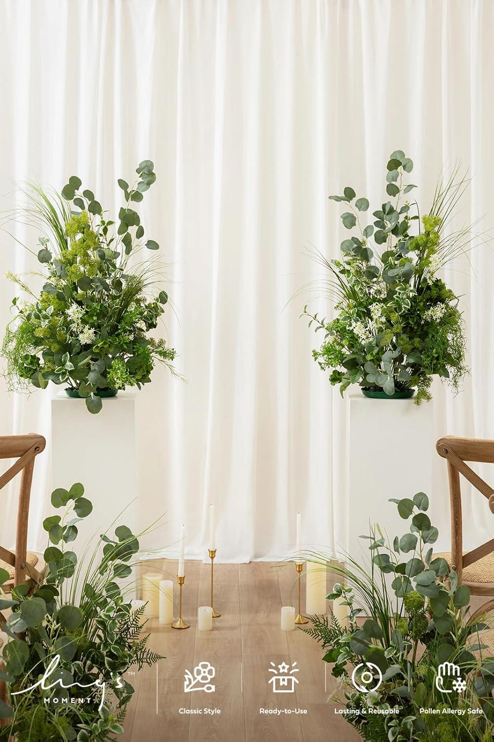 image:imageLings moment Free Standing Artificial Flowers Arrangements 2pcs Wedding Aisle Runner Chair Decorations Arch Altar Stage for Ceremony Reception Rose Home GrnWhite amp Sage 41 Tall x 22 Cross