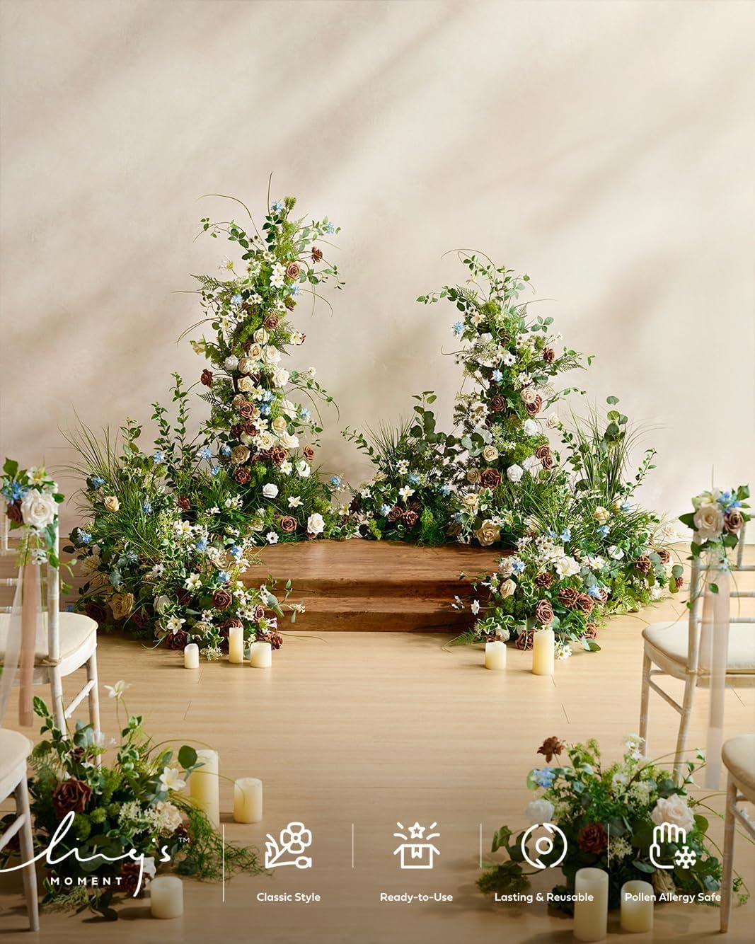 image:imageLings moment Free Standing Artificial Flowers Arrangements 2pcs Wedding Aisle Runner Chair Decorations Arch Altar Stage for Ceremony Reception Rose Home GrnWhite amp Sage 41 Tall x 22 Cross