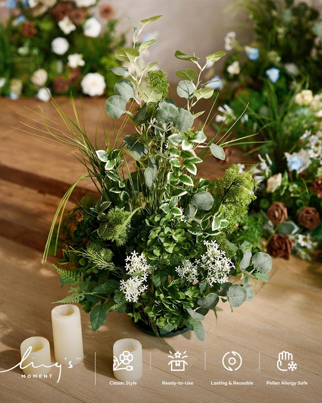 image:imageLings moment Free Standing Artificial Flowers Arrangements 2pcs Wedding Aisle Runner Chair Decorations Arch Altar Stage for Ceremony Reception Rose Home GrnWhite amp Sage 41 Tall x 22 Cross