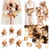 image:imageLings moment Wedding Artificial Flowers Package Bridal Bouquet Bridesmaid Bouquets Boutonniere for Men Rose PetalsDark Teal Burnt OrangeOrboho Dried  Rustic Orange