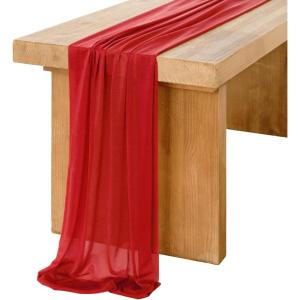 image:imageLings Moment 14Ft Brown Sheer Chiffon Like Table Runner for Wedding Party Bridal Shower Decorations Birthday Party DecorationsRed