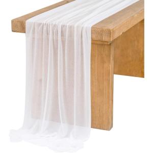 image:imageLings Moment 14Ft Brown Sheer Chiffon Like Table Runner for Wedding Party Bridal Shower Decorations Birthday Party DecorationsWhtbrilliant White