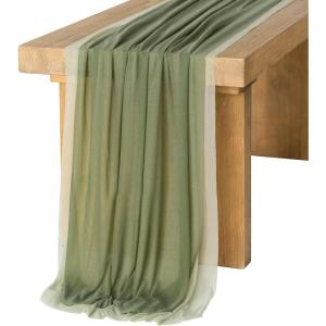 image:imageLings Moment Sage Green amp Campsite Chiffon Like Table Runner 30 x 120 Set of 2 for Sweetheart Table Wedding Party Bridal Shower Decoration