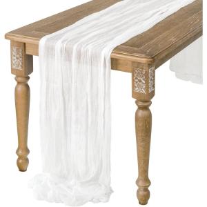 image:imageLings moment 14Ft Lilac amp Gold Cheesecloth Table Runner Boho Chic Gauze SemiSheer Tablecloth for Wedding Celebrations for Baby Shower DecorationsBrilliant White
