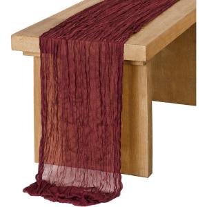 image:imageLings moment 14Ft Lilac amp Gold Cheesecloth Table Runner Boho Chic Gauze SemiSheer Tablecloth for Wedding Celebrations for Baby Shower DecorationsBurgundy