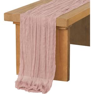 image:imageLings moment 14Ft Lilac amp Gold Cheesecloth Table Runner Boho Chic Gauze SemiSheer Tablecloth for Wedding Celebrations for Baby Shower DecorationsDusty Rose