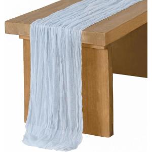 image:imageLings moment 14Ft Lilac amp Gold Cheesecloth Table Runner Boho Chic Gauze SemiSheer Tablecloth for Wedding Celebrations for Baby Shower DecorationsDusty Blue