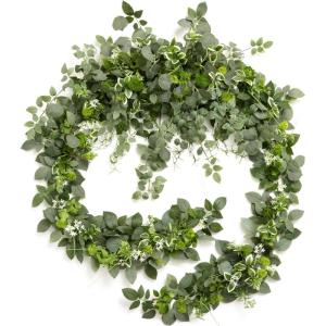 image:imageLings moment 9FT Spring Flower Garland Wedding Arch Flowers for Backdrop Decoration Eucalyptus amp Rose Artificial Floral Garland for Mantle  Sweetheart Head Table Decor for Reception Dusty BlueGrnsage Green