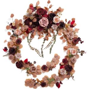 image:imageLings moment 9FT Spring Flower Garland Wedding Arch Flowers for Backdrop Decoration Eucalyptus amp Rose Artificial Floral Garland for Mantle  Sweetheart Head Table Decor for Reception Dusty BlueRedburgundy  Peach Rose