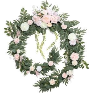 image:imageLings moment 9FT Spring Flower Garland Wedding Arch Flowers for Backdrop Decoration Eucalyptus amp Rose Artificial Floral Garland for Mantle  Sweetheart Head Table Decor for Reception Dusty BluePkblush  Cream