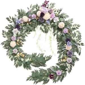 image:imageLings moment 9FT Spring Flower Garland Wedding Arch Flowers for Backdrop Decoration Eucalyptus amp Rose Artificial Floral Garland for Mantle  Sweetheart Head Table Decor for Reception Dusty BluePrpllilac  Cream
